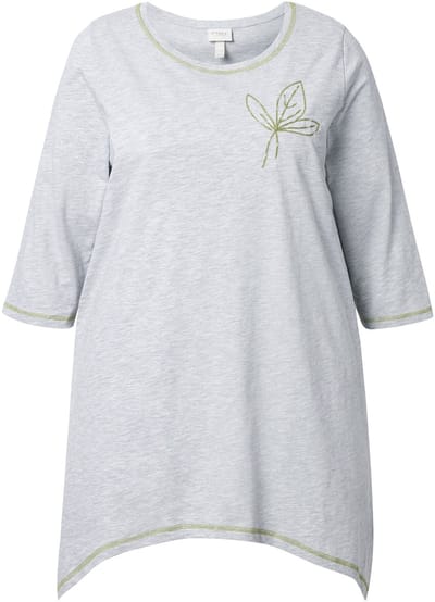 Ulla Popken - Dames - Shirt borduursel A-lijn ronde hals 3/4-mouwen - Lichtgrijs melange - Maat 42+
