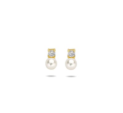 oorknoppen parel en zirkonia 14K geelgoud 4023646