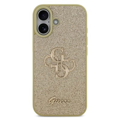 Guess 4G Metal Logo Glitter Backcover voor de Apple iPhone 17 - Goud