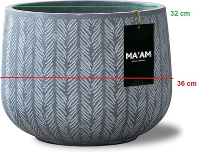 MA'AM Pottery Ivy lage bloempot bol - D36x26 - Grijs/antraciet- visgraat design - industrieel/scandinavisch/ibiza