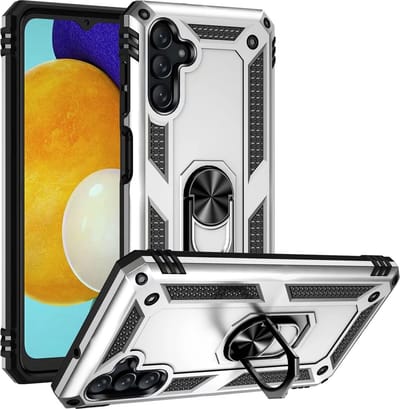 HB Hoesje Geschikt voor Samsung Galaxy A04S & M13 Grijs - Anti-Shock Hybrid Armor Back Cover - Hoes met Kickstand Ring