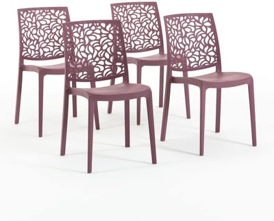 Dailygoods- Stoelen Stapelbaar - Hars/Glasvezel - Set van 4 - Roze - Veiligheidswaarschuwing - Voor binnen/buiten gebruik - Tuinstoelen