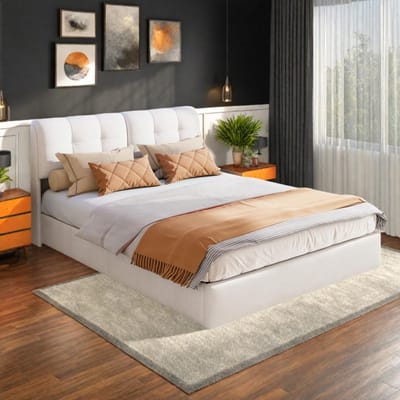 Opbergbed 160x200 cm – Beige Fluwelen Tweepersoonsbed met Hydraulische Opbergruimte, LED-Verlichting en Gestoffeerd Hoofdbord