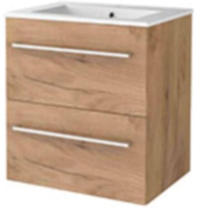 Basic-Line Start 46 Badkamermeubelset - 60 x 46 cm - Met Grepen - 2 Lades - Keramische Wastafel - 1 Kraangat - Whisky Oak
