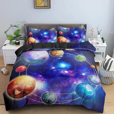 Galaxy Space Beddengoedset 3D Universum Dekbedovertrek Psychedelische Dekbedovertrek Met Rits Queen Dubbel Dekbedovertreksets Kinderen Geschenken AU Double 180x210cm