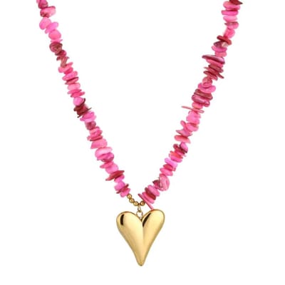 Kralenketting hart fuchsia