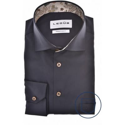 Ledûb Overhemd Solid Color Cotton Comfort Blend Fine Details Navy / male