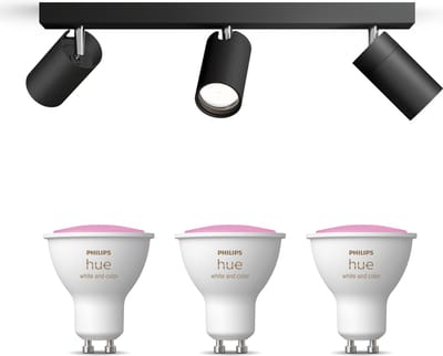 Philips Hue Idris Opbouwspot voor Badkamer (Zwart) - Badkamerlamp - Wit en Gekleurd Licht - Plafondspot met 3 Lichtpunten - GU10 - Hue White and Color Ambiance