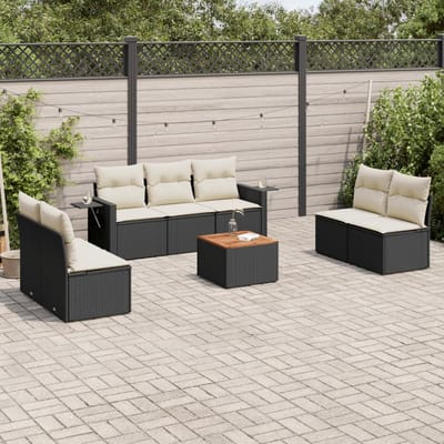 vidaXL - 8-delige - Loungeset - met - kussens - poly - rattan - zwart