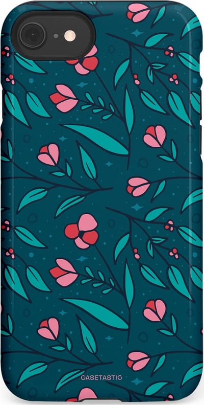 Casetastic hoesje geschikt voor Apple iPhone SE / Apple iPhone 7 / Apple iPhone 8 - Dubbellaagse bescherming - Blauwe Groene Bloemenpracht - Fashion Case - Petrol Donkergrijs