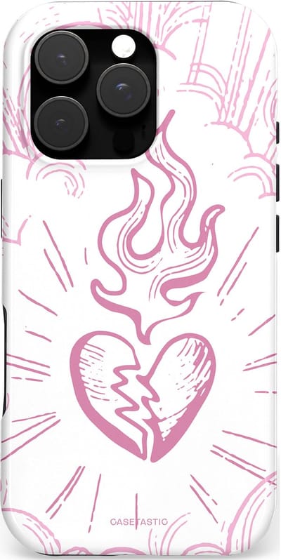 Casetastic hoesje geschikt voor Apple iPhone 16 Pro - MagSafe - Dubbellaagse bescherming - Roze Liefdesvlam - Fashion Case - Wit Lichtroze
