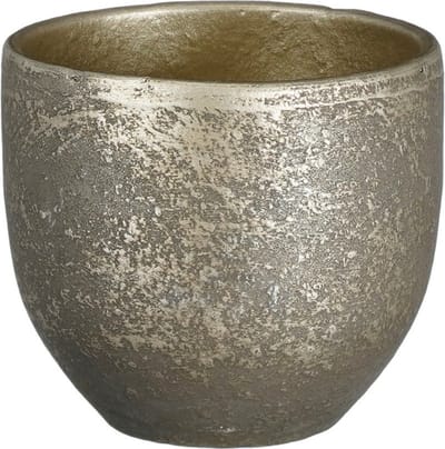 Mica Decorations Plantenpot/bloempot - terracotta - zwart/goud flakes relief- D14/H12 cm