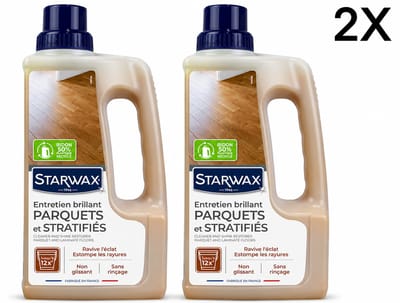 Starwax Glanzende Onderhoud voor Parket en Laminaat 1 Liter - Reinigt en Herstelt Glans - Geen Spoelen Antislip - Made in France - Set van 2 Flessen (2 L Totaal) - Voordeelverpakking