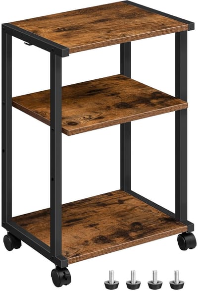 TRANKIELO® - Verstelbare Printertafel op Wielen – 3-laags Opslagcapaciteit – Multifunctioneel en Mobiel – Robuuste Bouw - 42 x 28 x 64 cm