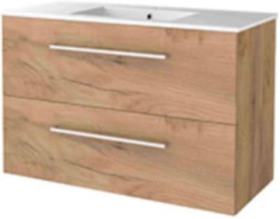Basic-Line Start 46 Badkamermeubelset - 100 x 46 cm - Met Grepen - 2 Lades - Keramische Wastafel - 1 Kraangat - Whisky Oak