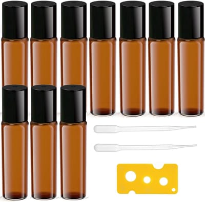 Dailygoods- Rollerfles 10 ml - Set van 10 - Bruine Glazen Flesjes - Roll-on Flessen - Ideaal voor Olie en Parfum - UV-bescherming - Olieflessen