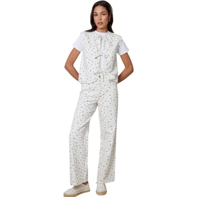 Threadbare Mouwloze top met bloemenprint en strik aan de voorkant voor dames (Wit)