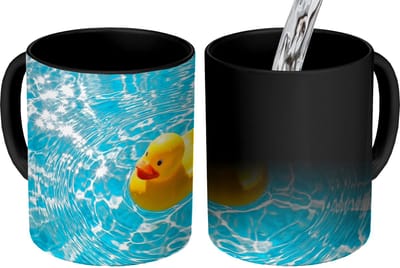 Magische Mok - Foto op Warmte Mokken - Koffiemok - Badeend - Dobberen - Blauw - Magic Mok - Beker - 350 ML - Theemok