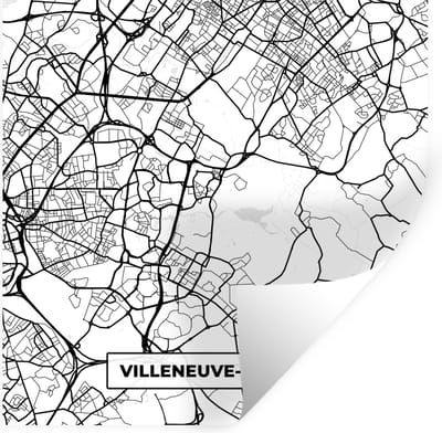 Muurstickers - Sticker Folie - Plattegrond - Kaart - Frankrijk - Stadskaart - Villeneuve-D'Ascq - Zwart wit - 100x100 cm - Plakfolie - Muurstickers Kinderkamer - Zelfklevend Behang XXL - Zelfklevend behangpapier - Stickerfolie