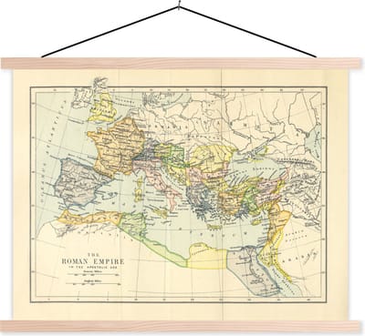 Posterhanger incl. Poster 40x30 cm - Schoolplaat - Klassieke wereldkaart Romeinse Rijk - Textielposter - Blanke latten