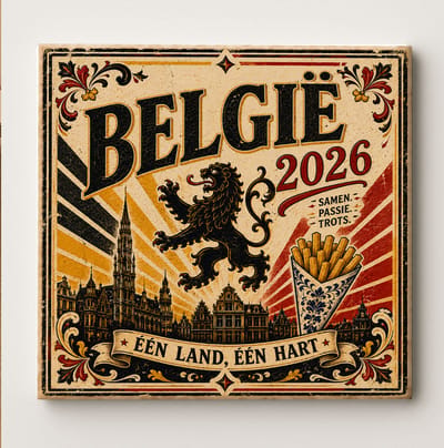 België 2026 Eén Land Eén Hart Decoratieve Keramische Tegel – Belgische Leeuw Wandtegel – Rood Zwart Geel Supporter Cadeau