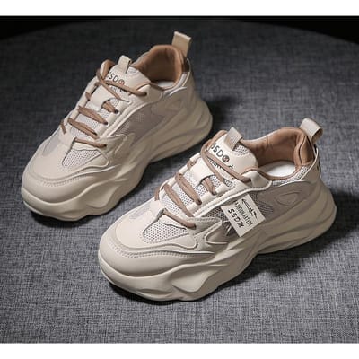 Retro Oude Schoenen Dames Lente Nieuw Alles-match Dikke Zool Verhoogd Vetersluiting Mesh Casual Sneakers 40 gray