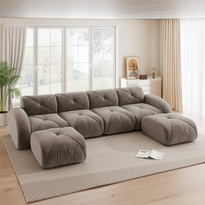 MODENUIT U-bank 4-Zits - Framevrij Modulsofa Met 2 Hockers - Voor Woonkamer En Lounge - Chenille Bruin