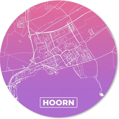 Muismat rond 20x20 cm - Mousepad Stadskaart - Hoorn - Paars - Roze - Ronde muismatten