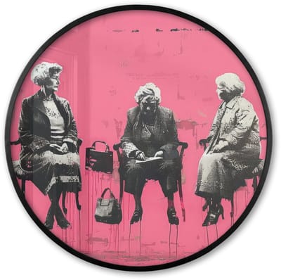 Poster in lijst Rond - Fotolijst 60x60 cm - Posters - Graffiti - Roze - Street art - Vrouwen - Ronde posterlijst zwart - Decoratie - Wanddecoratie woonkamer - Muurdecoratie slaapkamer