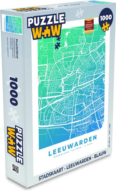 Puzzel Stadskaart - Leeuwarden - Blauw - Legpuzzel - Puzzel 1000 stukjes volwassenen - Plattegrond