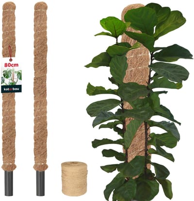 KOTARBAU® 2 st Kokosstok, Plantenstok, ⌀ 3,2 x 80 cm, Kokosstaaf, Klimhulp Monstera, Bruin, Kokosvezel, Klimhulp, Plantenstaaf, Kokosstok voor Monstera, Kokosstaaf voor Klimplanten