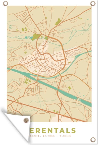 Muurdecoratie Herentals - België - Stadskaart - Kaart - Plattegrond - 120x180 cm - Tuinposter - Tuindoek