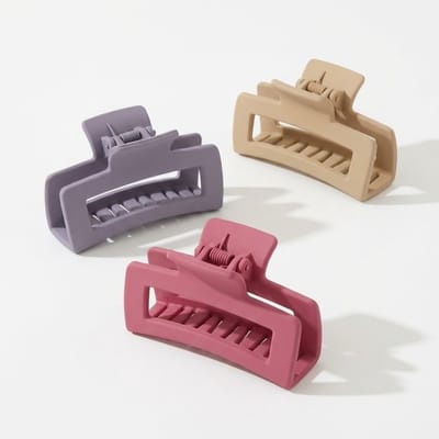 Set van 3 matte haarclips – haar klemmen – dames – kunststof haar accessoires – beige, paars en roze – open rechthoek vorm – stevige grip voor dagelijks gebruik