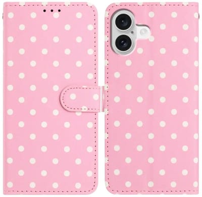 Hoesje Geschikt voor Apple iPhone 17 | Polka Dot Wallet Book Case | Portemonnee Hoesje | 3 Pasjes | Magneetsluiting | Stand Functie | Roze
