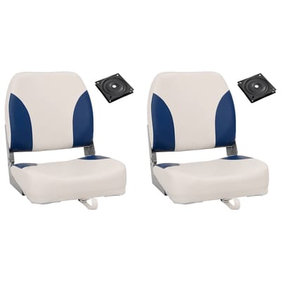 vidaXL - Bootstoel - 2 - set - met - blauw-witte - kussens - inklapbaar