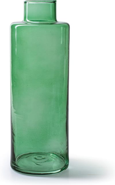 Jodeco Bloemenvaas Willem - transparant groen glas - 11,5 x 26 cm - fles vorm vaas