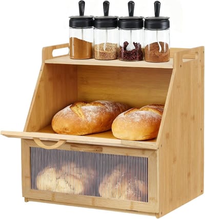 Bamboe Broodtrommel - Brooddoos Keuken - Brood Vers Houden - Dubbele Etages - 378 x 28 x 388 cm