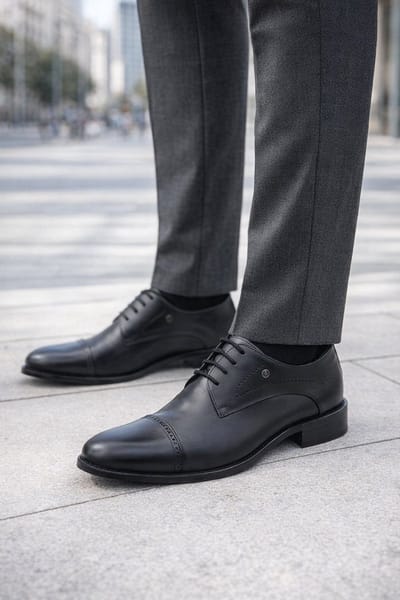 Nette veterschoenen – Oxford leren herenschoen – Stijlvolle zakelijke veterschoen met broguedetails – Metaal NL logo – 1198 – Zwart – Maat 41
