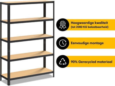 Life’s Green Stelling 120 cm - Opbergrek - Stellingkast - Metaal - Zwart - 120*30*180 cm