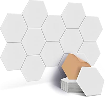 Geluidswerende zeshoekige panelen, zelfklevend, voor muur, plafond en deur, 30 x 26 x 0,9 cm, wit