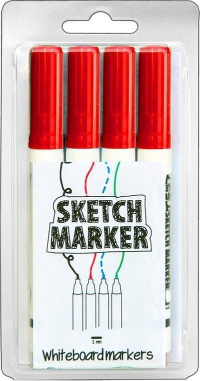 MagPaint - Sketchmarker - Whiteboardstiften -Rood - Set van 4
