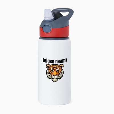 Hacebo® - tijgerkop met eigen naam waterfles met rietje rood - Tijger - dieren liefhebber - iemand die houdt van tijgers - verjaardag - cadeau - kado - geschenk - water fles - 650ML