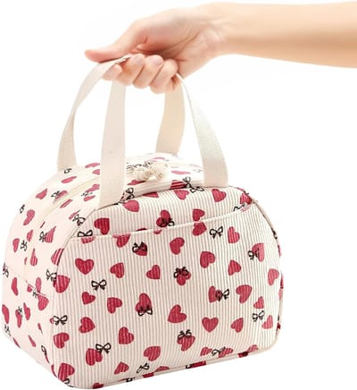 Koeltas - 6.5 L - Lunchbox - Lunchtas - Corduroy Koeltas en Strikpatroon - Herbruikbare Lunchbox Tas - Thermische Koeltas voor School, Werk, Picknick, Camping - Gebroken Wit