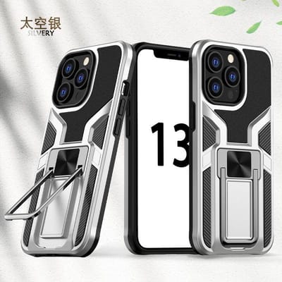 Hoesje Geschikt voor iPhone 13 Pro – Schokbestendig Ultra Slim Soft TPU Cover met kicktand Ringhouder – Zilver
