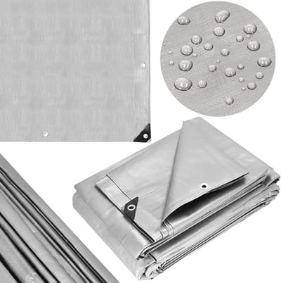 Afdekzeil PVC - Dekzeil Zeildoek - Universeel Gebruik - Waterdicht Versterkte Hoeken - 8 x 5 m - Grijs Bruin