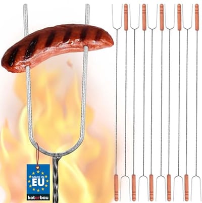KOTARBAU® 10 Stuks Grillspiesen, Staal, 100 cm, Spiesen met Houten Handvat, Lange Spiesen, Kampvuur Vork, Stevige Grillspiesen