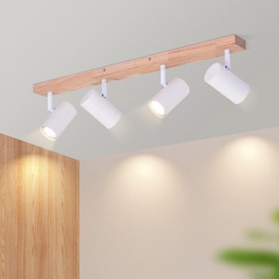 NETTLIFE Opbouwspot - Hout - rechthoekig - 4-Lichts - GU10 Fitting - wit - Moderne Plafondlamp - 350° Draaibaar Plafondspot - voor Hal | Slaafkamer | Kantoor | Woonkamer - Zonder Lichtborn