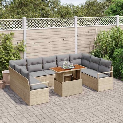 vidaXL - Tuinbank - Set - 10 - st - 9-Aantal - zitplaatsen - Beige - en - Grijs