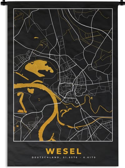 Wandkleed - Wanddoek - Wesel – Stadskaart – Gold – Plattegrond – Stadskaart – Kaart - Duitsland - 120x180 cm - Wandtapijt