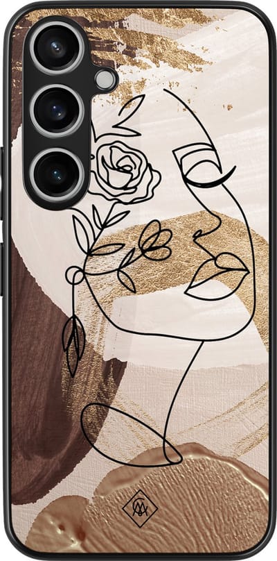 Casimoda® hoesje - Geschikt voor Samsung Galaxy A35 5G - Abstract Gezicht Bruin - Zwart TPU Backcover - Geometrisch patroon - Bruin/beige